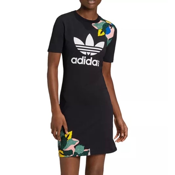 adidas Dresses & Skirts - Adidas X Her Black and White Floral Tee Dress Size Medium